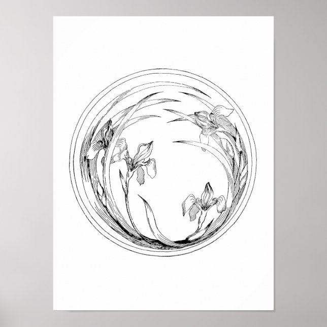 Vintage Art nouveau Irises - Iris-mall Poster (Framsidan)