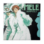 Vintage Art nouveau, Italien Mode och Finare Kakelplatta<br><div class="desc">Vintage illustration av Art nouveau-reklamen poster Napoli, E. och A. Mele & Ci., 1914 av Marcello Dudovich. Den här reklamen poster från Italien och innehåller två eleganters dam som bär gammaldags Victorianska kläder av päls-klädda kvällsgetter, fjäderbollar och finare-fjäderhattar. Den här reklamen för klädesprodukter från dam mode poster för det italienska...</div>