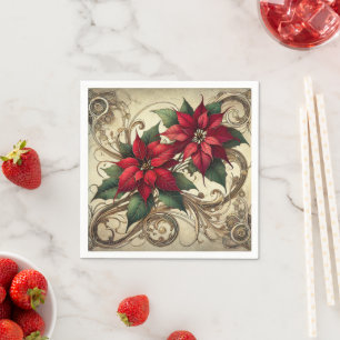 Vintage Art nouveau jul Poinsettia Decoupage Pappersservett