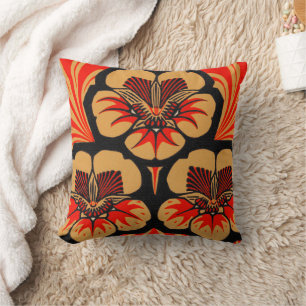 Vintage Art Nouveau Julie de Graag Blomma Träsnitt Kudde