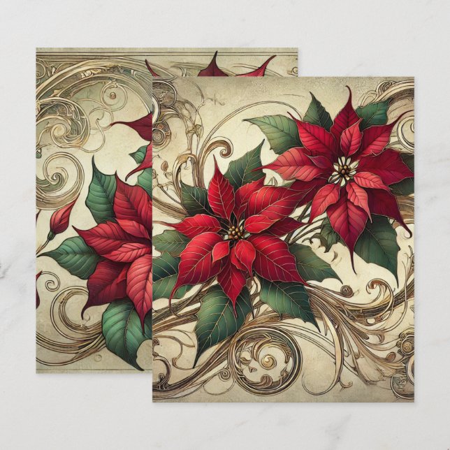 Vintage Art nouveau-julklapp - Poinsettia-skrapbok (Fram/baksida)