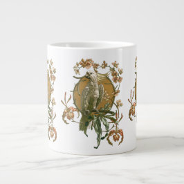 Vintage Art Nouveau, kakadu fågel, orkidé blommor Jumbo Mugg