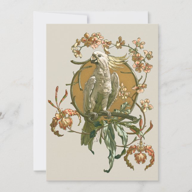 Vintage Art Nouveau, Kakadu-fågel, Orkidéblommor (Framsida)