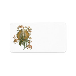 Vintage Art Nouveau, kakadua fågel, orkidé blommor Adressetikett