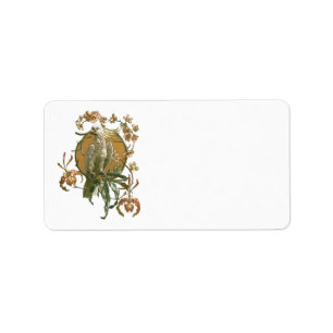 Vintage Art Nouveau, kakadua fågel, orkidé blommor Adressetikett