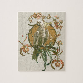 Vintage Art Nouveau, kakadua fågel, orkidé blommor Pussel