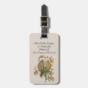 Vintage Art Nouveau, kakaduafågel, orkidéblommor Bagagebricka