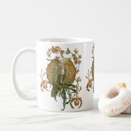 Vintage Art Nouveau, kakaduafågel, orkidéblommor Kaffemugg