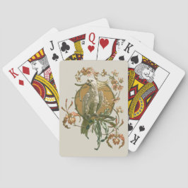 Vintage Art Nouveau, kakaduafågel, orkidéblommor Kortlek