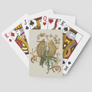Vintage Art Nouveau, kakaduafågel, orkidéblommor Kortlek