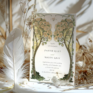 Vintage Art nouveau Kärlek Träd Bröllop Inbjudningar