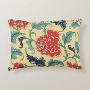 Vintage Art Nouveau Kinesisk Röd Blommig Chinoiser Prydnadskudde