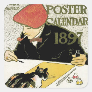 Vintage Art Nouveau, konstnär målar med husdjur ka Fyrkantigt Klistermärke