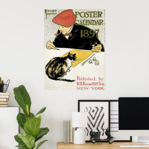 Vintage Art Nouveau, konstnär målar med husdjur ka Poster