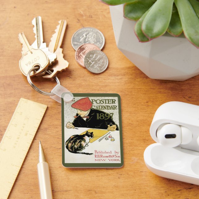 Vintage Art nouveau, konstnärlig målning med sälls Nyckelring (Skrivbord)