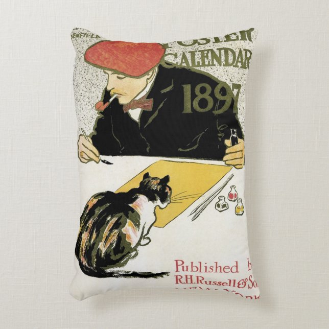 Vintage Art nouveau, konstnärlig målning med sälls Prydnadskudde (Framsidan(Vertikal))