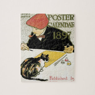 Vintage Art nouveau, konstnärlig målning med sälls Pussel