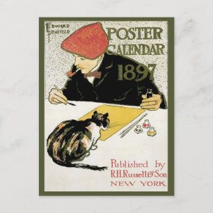Vintage Art nouveau, konstnärlig målning med sälls Vykort