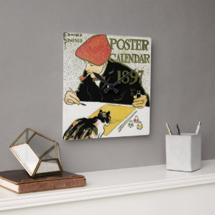 Vintage Art Nouveau, konstnärsmålning med husdjurk Fyrkantig Klocka