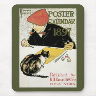 Vintage Art Nouveau, konstnärsmålning med husdjurk Musmatta