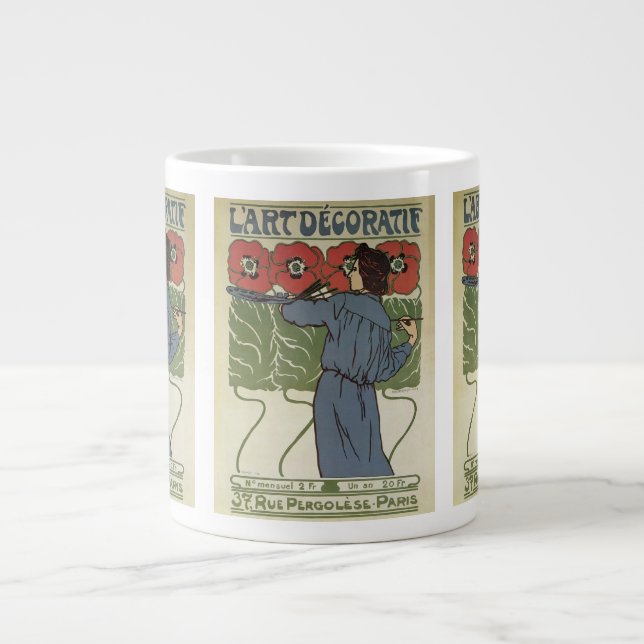 Vintage Art Nouveau, konstnärsmålning vallmo blomm Jumbo Mugg (Framsidan)