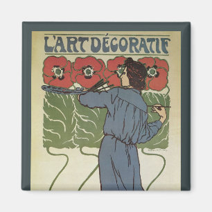 Vintage Art Nouveau, konstnärsmålning vallmo blomm Magnet