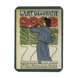 Vintage Art Nouveau, konstnärsmålning vallmo blomm Magnet