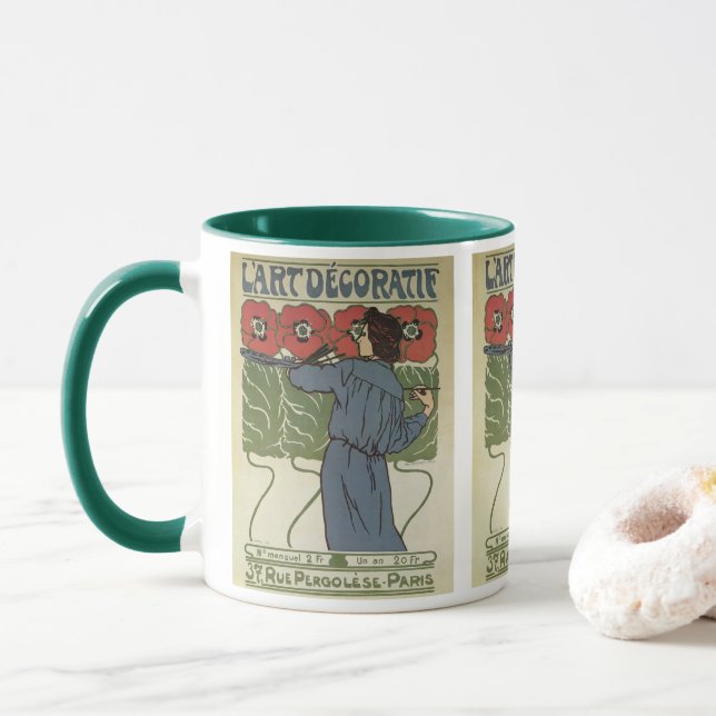 Vintage Art Nouveau, konstnärsmålning vallmo blomm Mugg (Med munk)