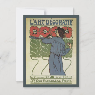 Vintage Art Nouveau, konstnärsmålning vallmoväxter