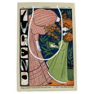 Vintage Art Nouveau Kvinna & Flicka Grön Klänning