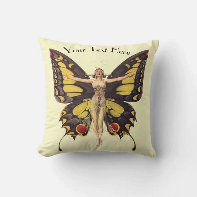Vintage Art nouveau kvinna med fjäril Vingar Kudde (Framsida)