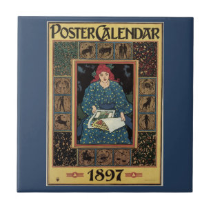 Vintage Art Nouveau, kvinna som läser astrologibok Kakelplatta