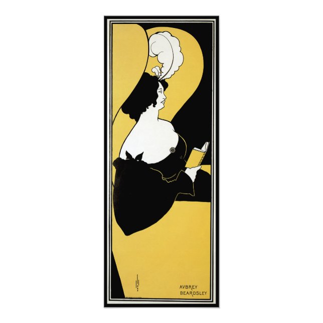 Vintage Art Nouveau, Kvinna som läser en gul bok Fototryck (Framsidan)