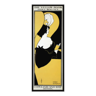 Vintage Art Nouveau, Kvinna som läser en gul bok Fototryck
