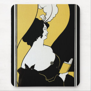 Vintage Art Nouveau, Kvinna som läser en gul bok Musmatta