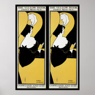 Vintage Art Nouveau, Kvinna som läser en gul bok Poster