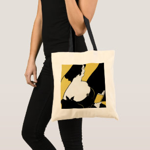 Vintage Art Nouveau, Kvinna som läser en gul bok Tygkasse