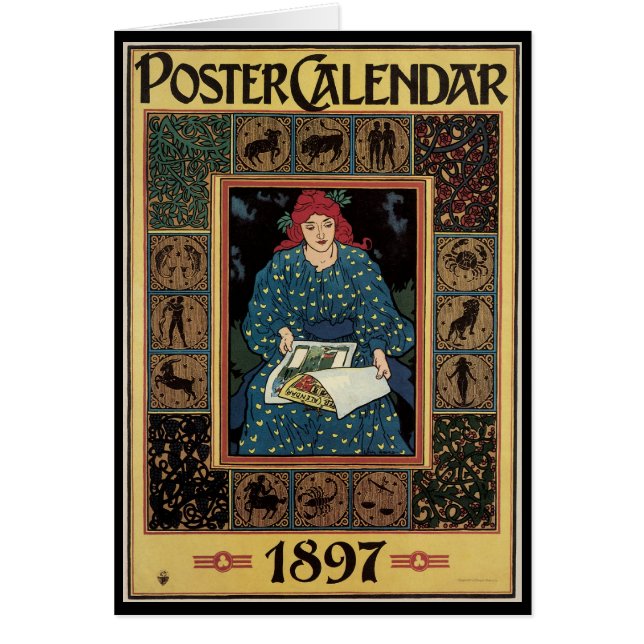 Vintage Art nouveau, kvinnoläsande akstrologi Bok Hälsningskort (Framsidan)