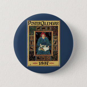 Vintage Art nouveau, kvinnoläsande akstrologi Bok Knapp