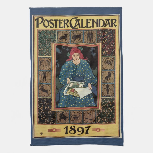 Vintage Art nouveau, kvinnoläsande akstrologi Bok Kökshandduk (Vertikal)