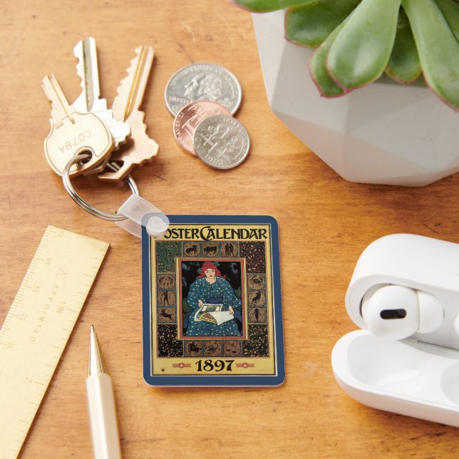 Vintage Art nouveau, kvinnoläsande akstrologi Bok Nyckelring (Skrivbord)