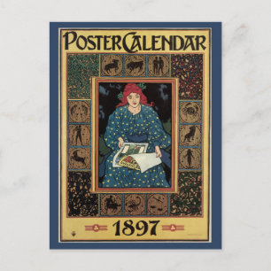 Vintage Art nouveau, kvinnoläsande akstrologi Bok Vykort