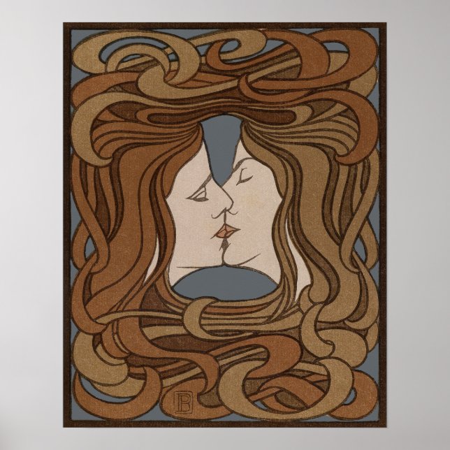 Vintage Art Nouveau Kyssen Poster (Framsidan)
