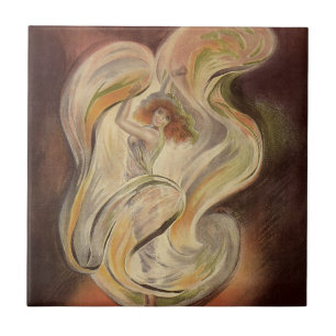 Vintage Art Nouveau, La Loie Fuller Modern Dansare Kakelplatta