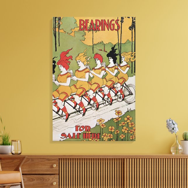 Vintage Art Nouveau, Lager Tandemcykel Canvastryck (Insitu (Vardagsrum))