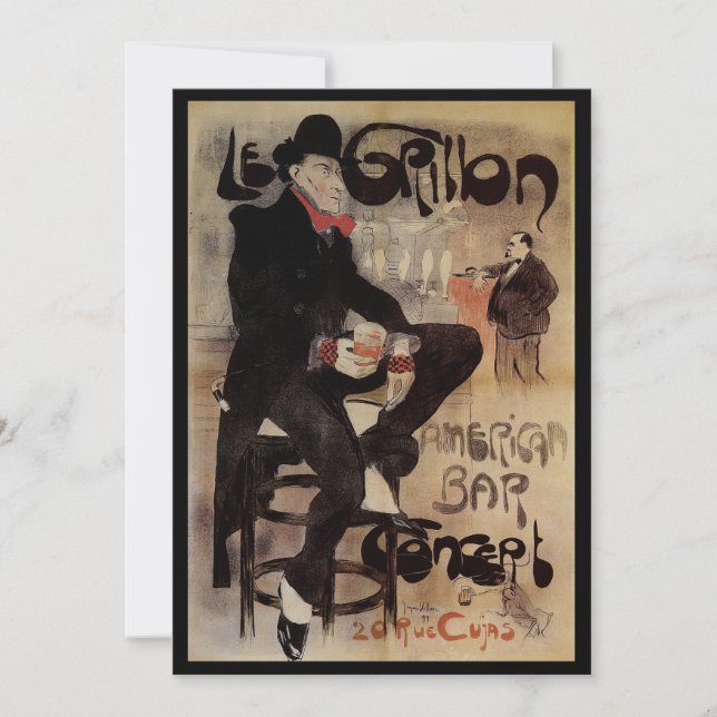 Vintage Art nouveau Le Grillon, man dricker öl (Framsida)