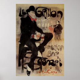 Vintage Art nouveau Le Grillon, man dricker öl Poster