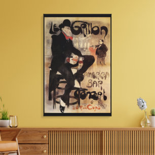 Vintage Art Nouveau Le Grillon, man som dricker öl Canvastryck
