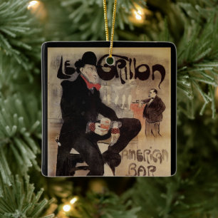 Vintage Art Nouveau Le Grillon, Man som dricker öl Julgransprydnad Keramik