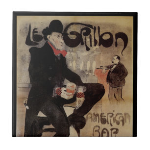 Vintage Art Nouveau Le Grillon, man som dricker öl Kakelplatta